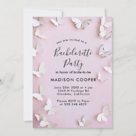 Witte vlinders en roze vrijgezellenfeest kaart