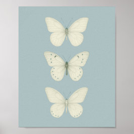 Witte vlinders op blauw - Verticale  wand Poster