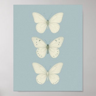 Witte vlinders op blauw - Verticale  wand Poster