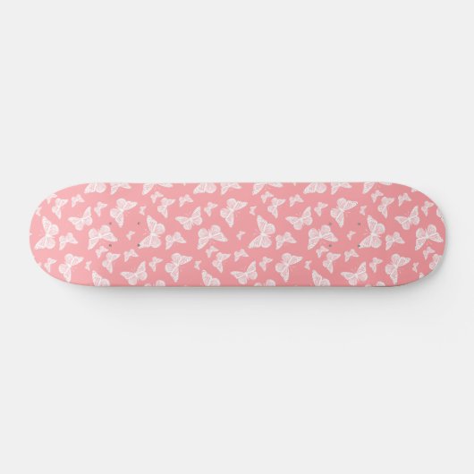Witte vlinders op roze persoonlijk skateboard (Horizontaal)