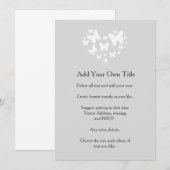 Witte vlinders op zachte grijze uitnodiging (Voorkant / Achterkant)