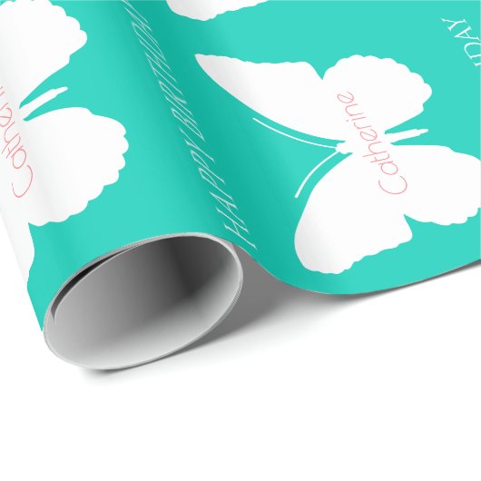 Witte vlinders op Zee Cadeaupapier (Rol Hoek)