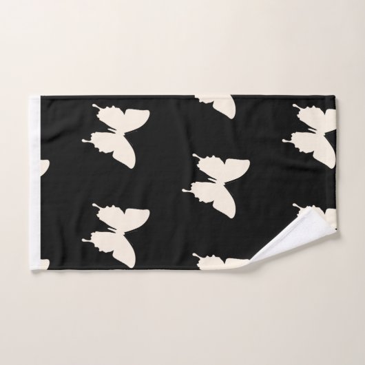 Witte vlinders op zwart bad handdoek (Handdoek)