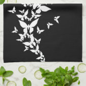 Witte vlinders op zwart theedoek (Gevouwen)