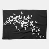 Witte vlinders op zwart theedoek (Horizontaal)