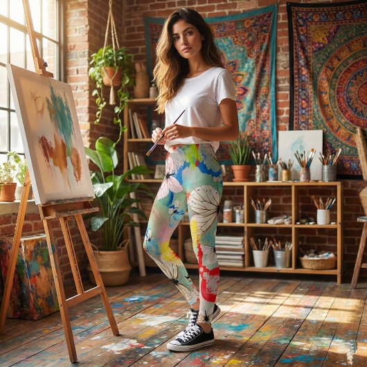 Witte vlinders Verf de Drijvende schijven en de Sl Leggings