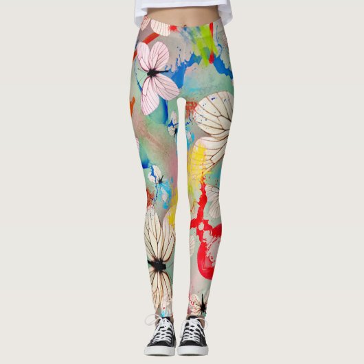 Witte vlinders Verf de Drijvende schijven en de Sl Leggings (Voorkant)