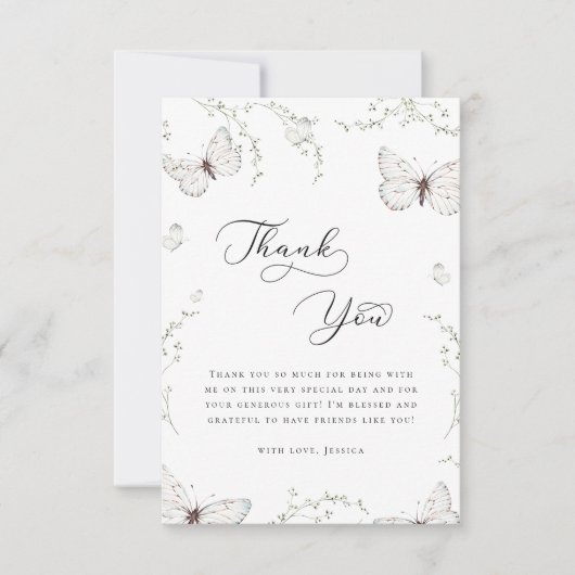 Witte Vlindertuin Bruidsbruiloft Dank Je Bedankkaart (Voorkant)