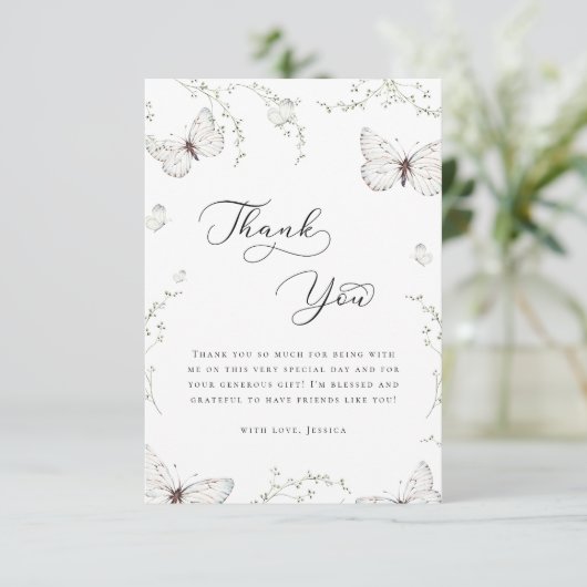 Witte Vlindertuin Bruidsbruiloft Dank Je Bedankkaart (Staand voorkant)