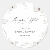 Witte Vlindertuin Bruiloft Bridal Shower Bedankt Ronde Sticker (Voorkant)