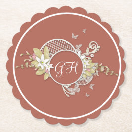 Witte vlindervlinder vol monogrammen kartonnen onderzetters