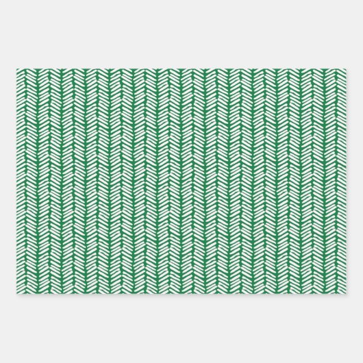 witte vlootsdots Chevron stripes op groen Inpakpapier Vel (Voorkant 3)