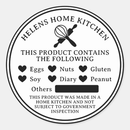 Witte Voedselallergie Alert Bakkerij Ronde Sticker (Voorkant)