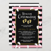 Witte Voetafdrukken Roze Tweeling Naming Ceremonie Kaart (Voorkant / Achterkant)