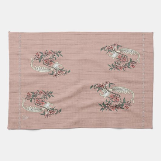 Witte Vogel - Kersenbloesemperzik Theedoek (Horizontaal)