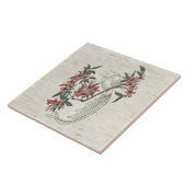 Witte Vogel & Kersenbloesems op Berken Keramische Tegeltje (Zijkant)