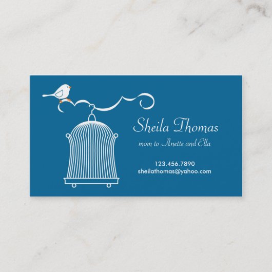 Witte vogel op blauwe achtergrond contactkaartje (Voorkant)