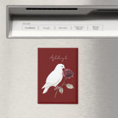 Witte Vogel Rode Roos Magneet (Insitu (Vaatwasser))