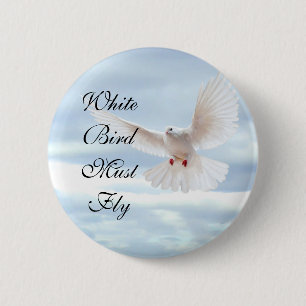 Witte vogel ronde button 5,7 cm