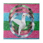 Witte vogelcirculaire met keramische Tegel Tegeltje (Voorkant)