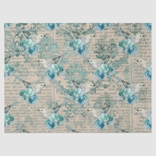 Witte vogels, blauwe bloemen en ontkoppeling van k tissuepapier (Voorkant)