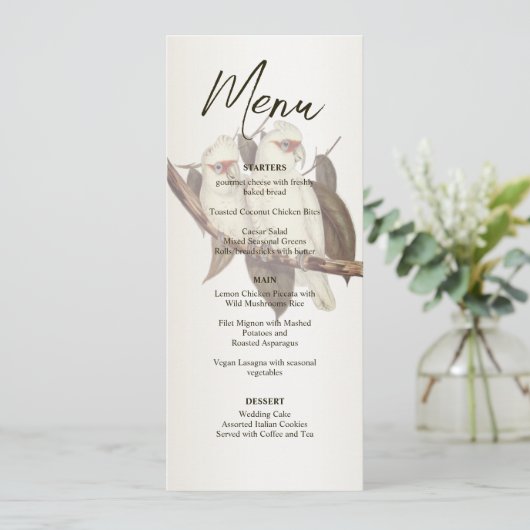 Witte Vogels Bruiloft Menu (Staand voorkant)