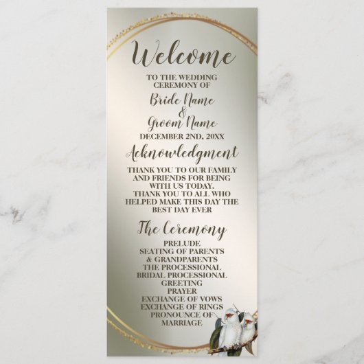 Witte vogels Cockatau Green Leaves Programmakaart (Voorkant)