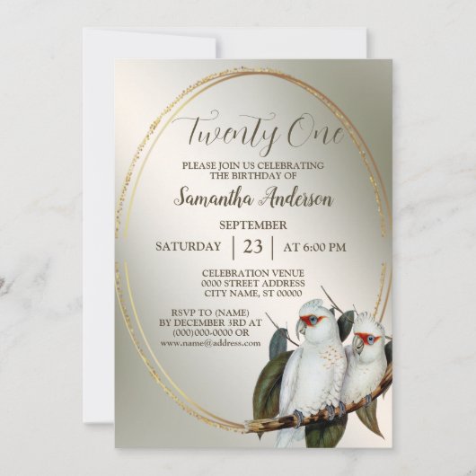 Witte vogels op jaarfeest Cockatau Green Leaves Kaart (Voorkant)