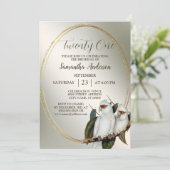 Witte vogels op jaarfeest Cockatau Green Leaves Kaart (Staand voorkant)