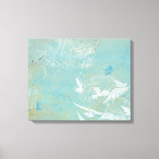 Witte vogels vliegen door de blauwe hemel canvas afdruk (Voorkant)
