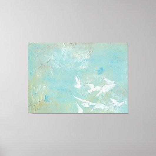 Witte vogels vliegen door de blauwe hemel canvas afdruk (Voorkant)