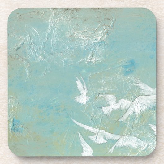 Witte vogels vliegen door de blauwe hemel drankjes onderzetter (Voorkant)