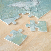 Witte vogels vliegen door de blauwe hemel legpuzzel (Zijkant)