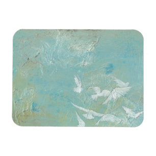 Witte vogels vliegen door de blauwe hemel magneet