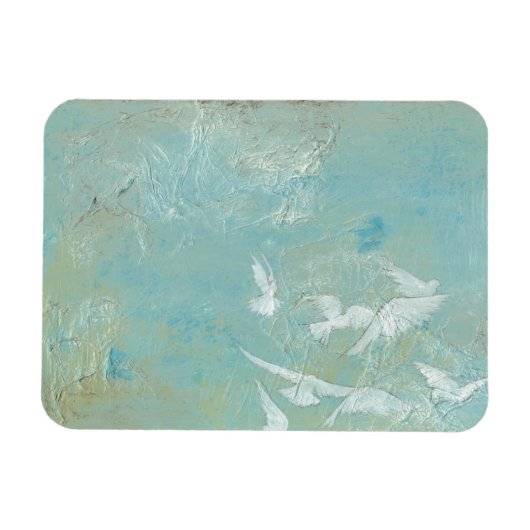 Witte vogels vliegen door de blauwe hemel magneet (Horizontaal)