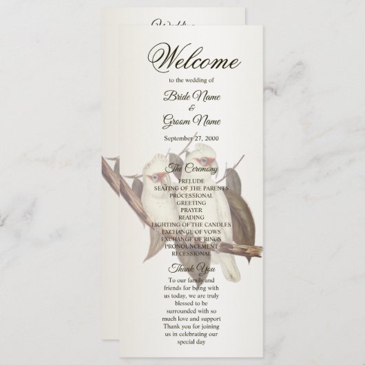 Witte Vogels Wedding Programma Programmakaart (Voorkant / Achterkant)