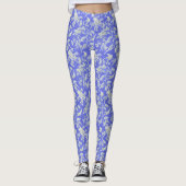  witte vogeltjes en bloemetjes op blauw leggings (Voorkant)