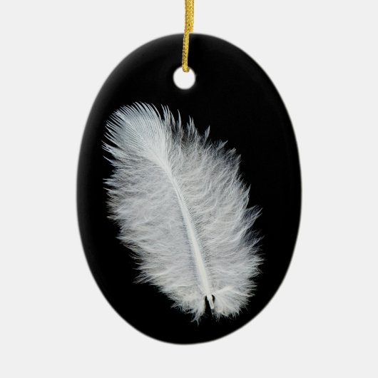 Witte vogelveer keramisch ornament (Voorkant)