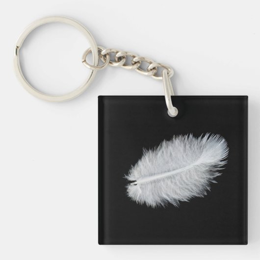 Witte vogelveer sleutelhanger (voorkant)