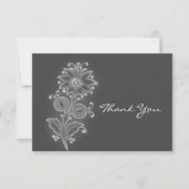 Witte volkskunstbloem op grijs bedankkaart (Voorkant)