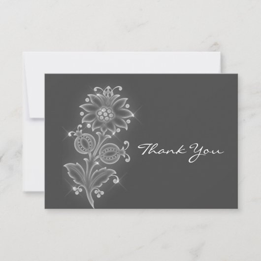 Witte volkskunstbloem op grijs bedankkaart (Voorkant)