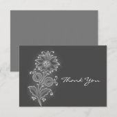 Witte volkskunstbloem op grijs bedankkaart (Voorkant / Achterkant)