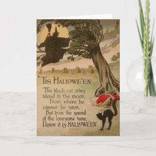 Witte volle Moon Pumpkin Black Cat Kaart