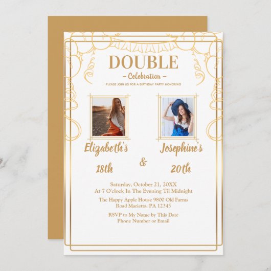 Witte volwassen gezamenlijke verjaardagsfeest 2 fo kaart (Voorkant / Achterkant)