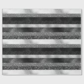 Witte vonken met zwarte en zilveren glitter cadeaupapier (Vlak)