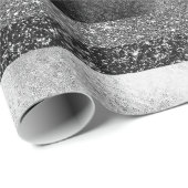 Witte vonken met zwarte en zilveren glitter cadeaupapier (Rol Hoek)