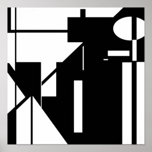 Witte vormen op zwarte MCM Abstracte kunst Poster