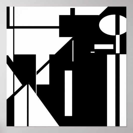 Witte vormen op zwarte MCM Abstracte kunst Poster (Voorkant)