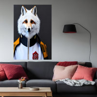 Witte vos in brandweeruitrusting | AI Art Poster