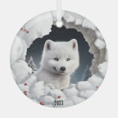 Witte Vos Kerstmis Glas Ornament (Voorkant)